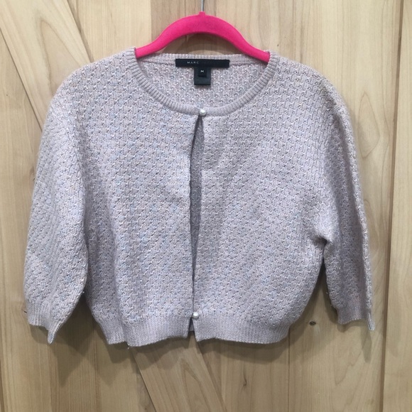 Marc Jacobs Pink Wool Cardigan Cropped Pearl Sz M - Picture 2 of 11